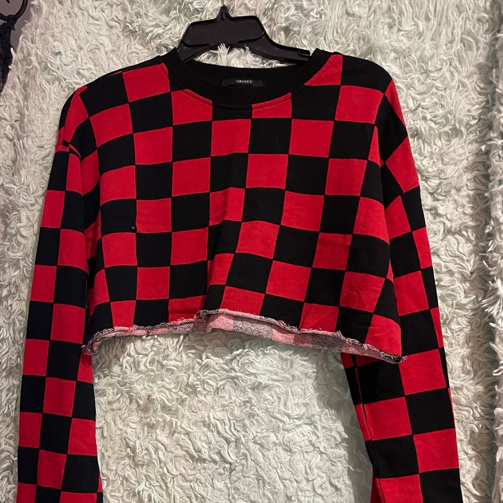 Forever 21 Crop Top Long Sleeve with bandeau under. 2pc set. Red/Black